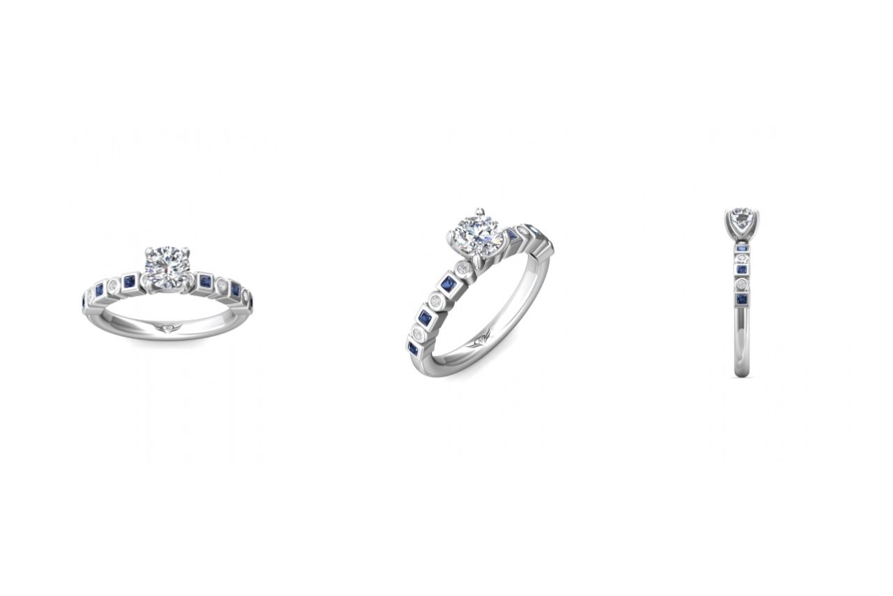 Martin Flyer FlyerFit Channel & Shared Prong Engagement Ring with diamonds and blue sapphires